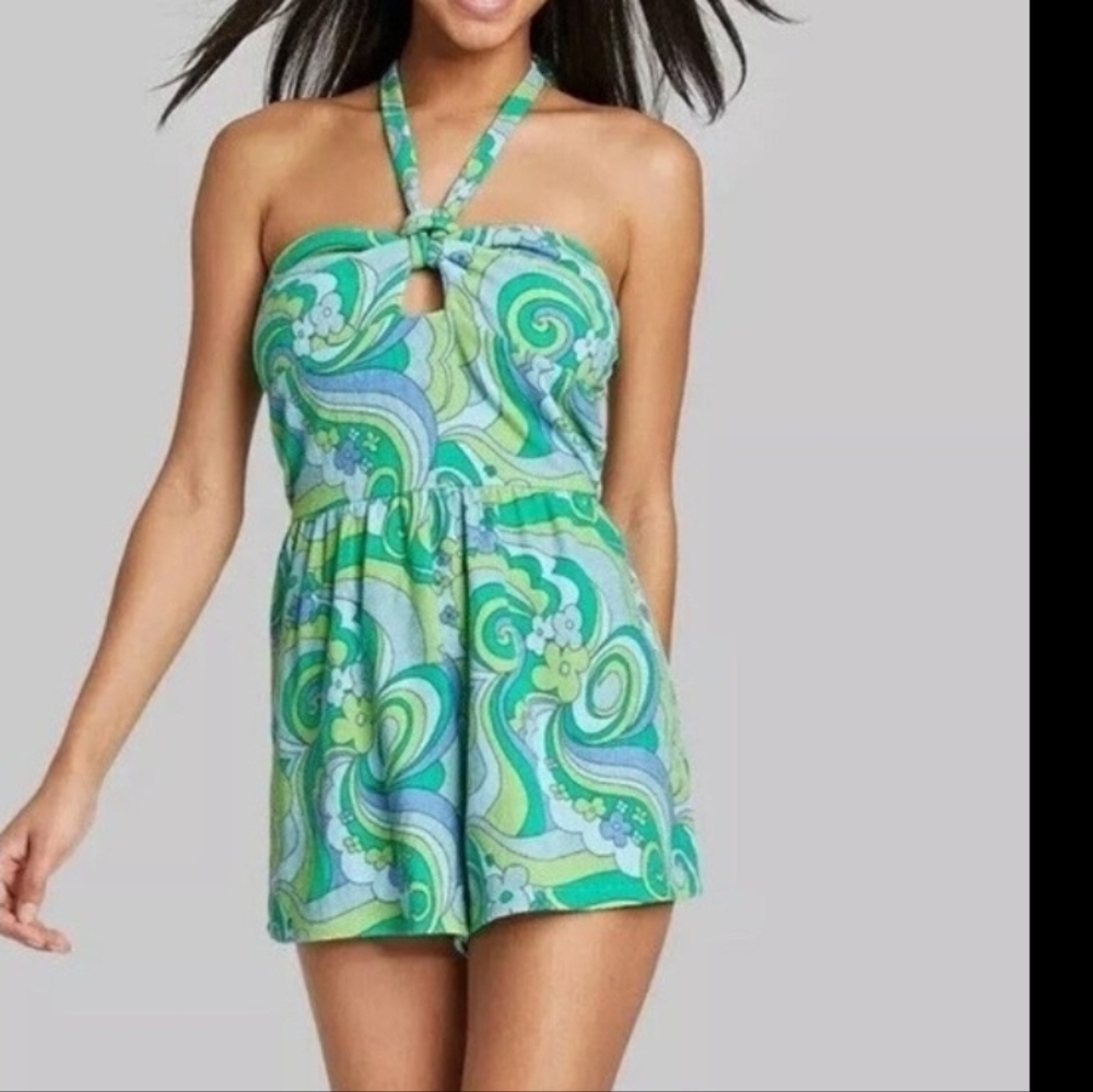 Wild Fable Brand, Size LARGE, Paisley Greens, Romper, Swim Suit Cover Up, Summer